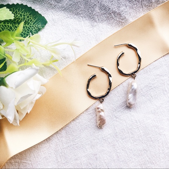 New💕Freshwater Pearl Gold Hoop Drop Earrings - Picture 2 of 6